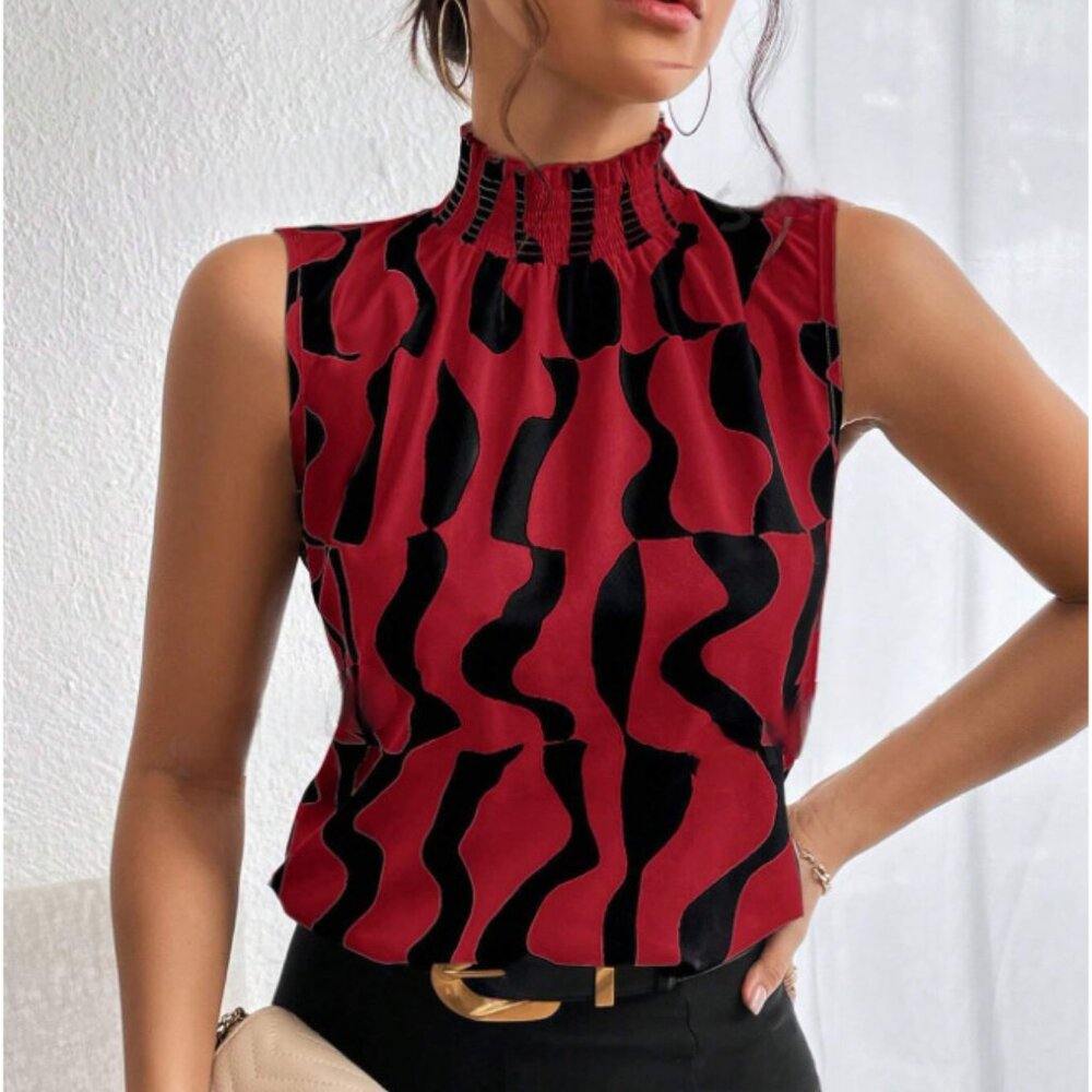 Garlic rice with independent station full printed small turtleneck sleeveless sh